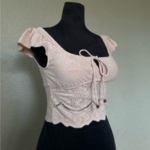 Square neck crop top neutral/tan